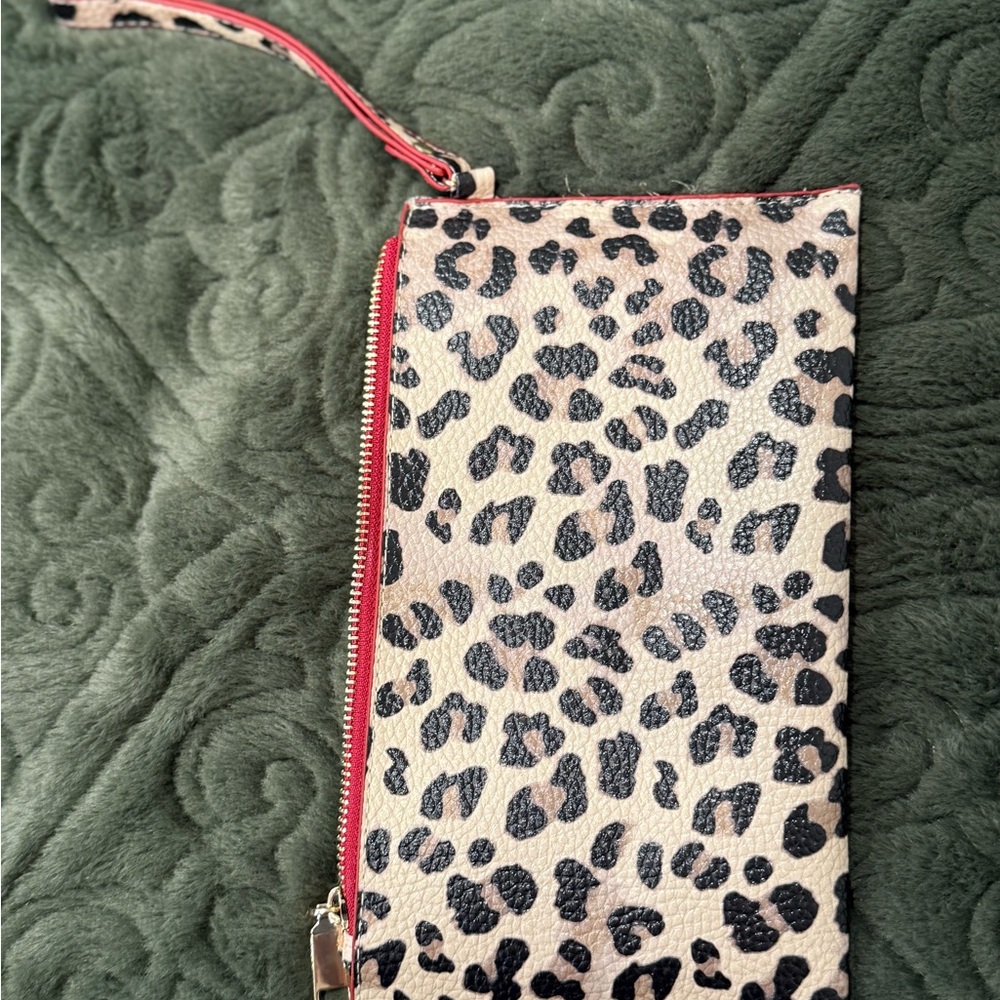 Leopard Print Clutch with Red Accents
